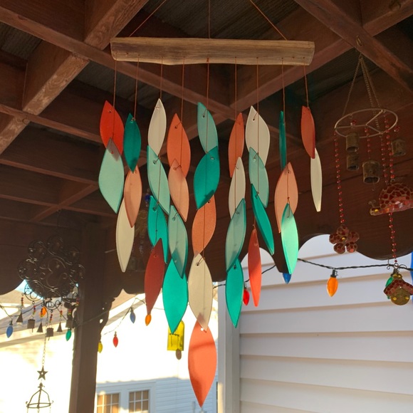 Sand Rose & Aqua Mixed Leaves 9x20 Wind Chime - Picture 12 of 12